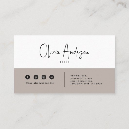 Elegant minimalistisch neutraal boho chic modern visitekaartje (Achterkant)