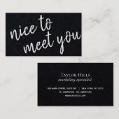 Elegant minimalistisch Nice om u te ontmoeten Blac Visitekaartje (Voorkant / Achterkant)