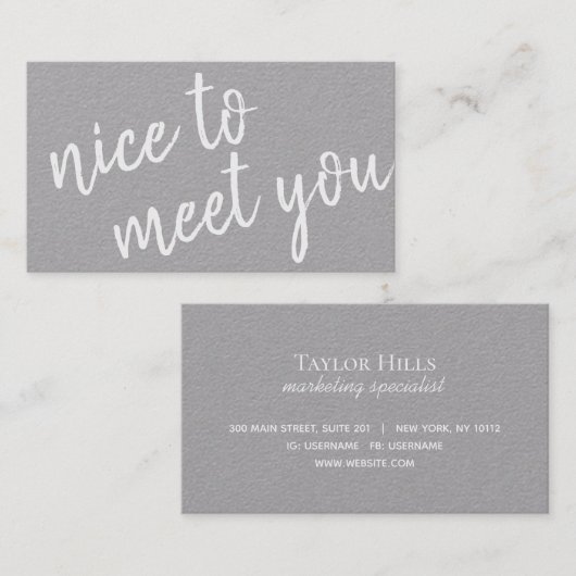 Elegant minimalistisch Nice om u te ontmoeten grij Visitekaartje (Voorkant / Achterkant)