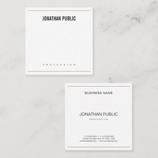 Elegant minimalistisch ontwerp Modern BW  Plain Vierkante Visitekaartje (Voorkant / Achterkant)