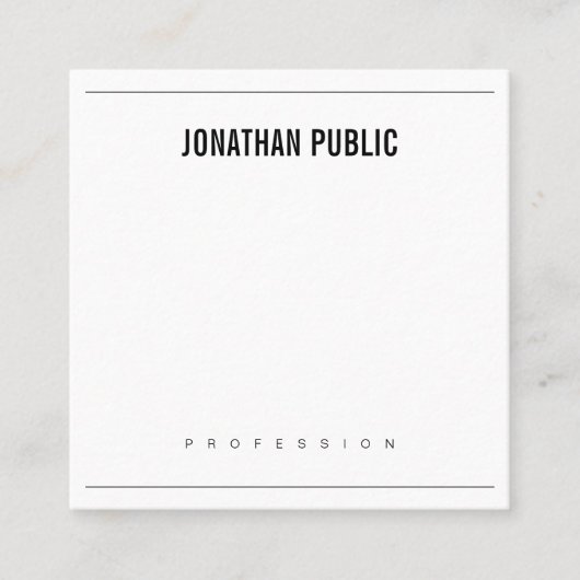 Elegant minimalistisch ontwerp Modern BW  Plain Vierkante Visitekaartje (Voorkant)
