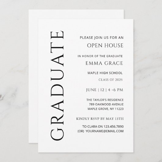 Elegant minimalistisch open huis Afstuderen Kaart (Voorkant / Achterkant)