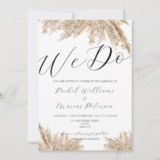 Elegant minimalistisch pampasgras we doen bruiloft kaart (Voorkant)