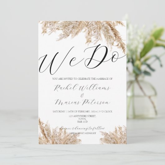 Elegant minimalistisch pampasgras we doen bruiloft kaart (Staand voorkant)