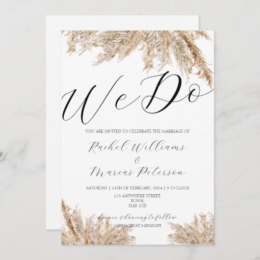 Elegant minimalistisch pampasgras we doen bruiloft kaart (Voorkant / Achterkant)