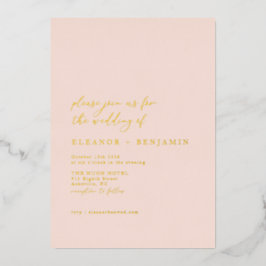 Elegant minimalistisch perachy Blush Pink Weddensc Folie Uitnodiging