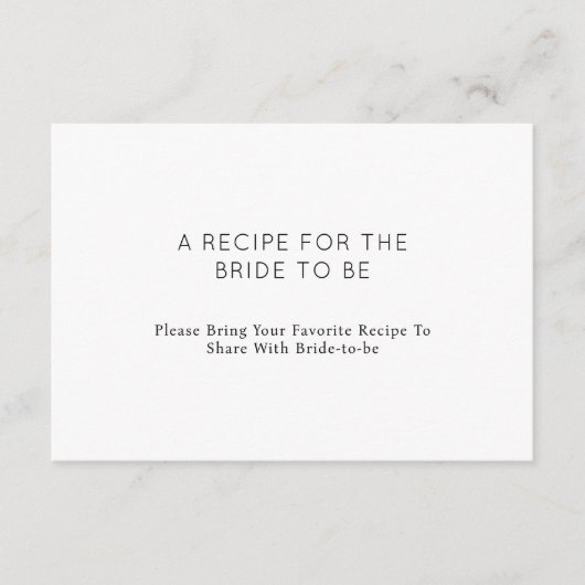 Elegant minimalistisch recept voor de bruid om te  informatiekaartje (Voorkant)