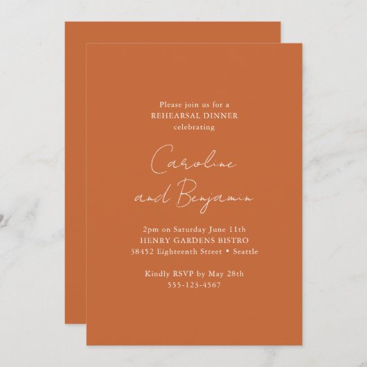 Elegant minimalistisch repetitief Dinner Burnt Ora Kaart (Voorkant / Achterkant)