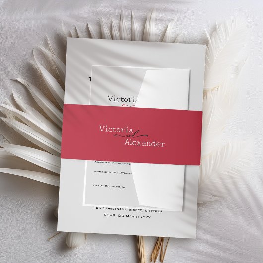 Elegant minimalistisch rood accent bruiloft uitnodigingen wikkel