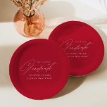 Elegant minimalistisch rood Afstuderen Papieren Bordje<br><div class="desc">Elegant afstuderen papier borden met "Afstuderen" in een mooi wit script met een rode achtergrond. Pas de borden van het afstuderen aan door de naam van de afgestudeerde, schoolnaam, en het jaar van het afstuderen toe te voegen. De gepersonaliseerde afstuderen papieren borden zijn perfect voor zowel de academische wereld als...</div>