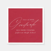 Elegant minimalistisch rood en wit Afstuderen Servet (Voorkant)