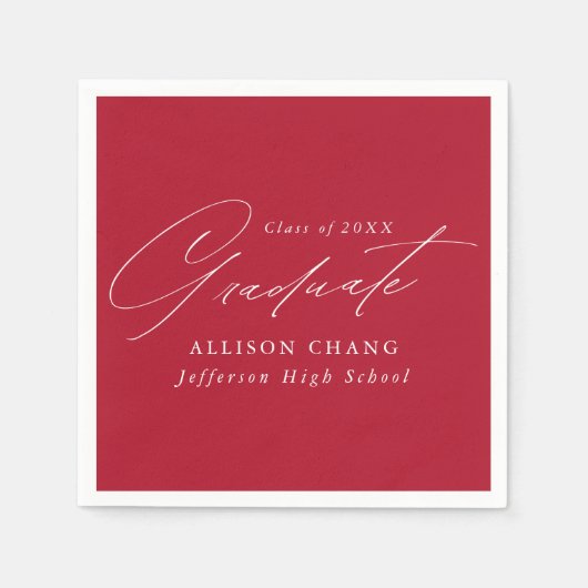 Elegant minimalistisch rood en wit Afstuderen Servet (Voorkant)