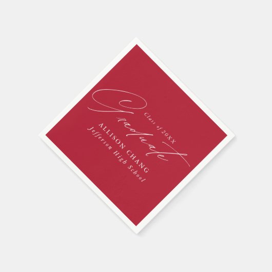 Elegant minimalistisch rood en wit Afstuderen Servet (Hoek)