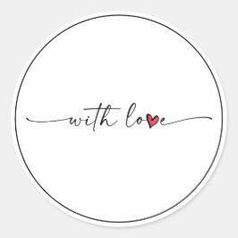 Elegant minimalistisch rood hartscript met liefde ronde sticker