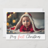 Elegant minimalistisch rood mijn eerste kerstvakan feestdagenkaart (Voorkant)