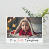 Elegant minimalistisch rood mijn eerste kerstvakan feestdagenkaart (Staand voorkant)