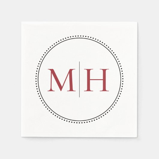 Elegant minimalistisch rood monogram huwelijk servet (Voorkant)