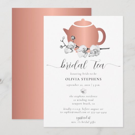 Elegant minimalistisch Roos Gold Orchid Tea Bridal Kaart (Voorkant / Achterkant)