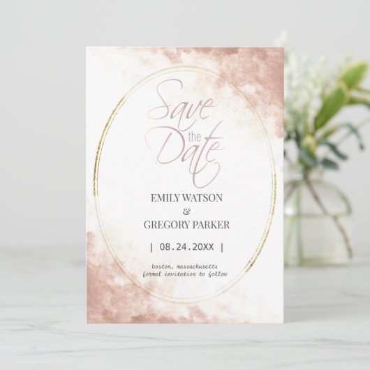 Elegant minimalistisch roos goud met uitzondering save the date (Staand voorkant)