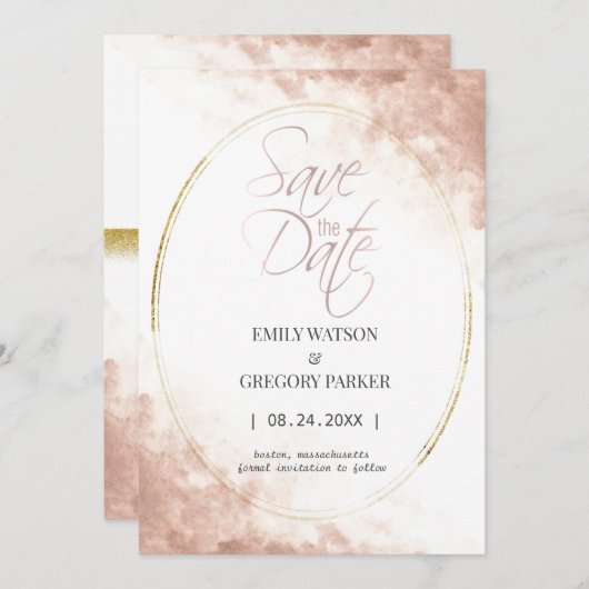 Elegant minimalistisch roos goud met uitzondering save the date (Voorkant / Achterkant)