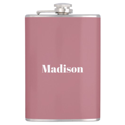 Elegant Minimalistisch Roos Goud Wit Naam Heupfles (Voorkant)