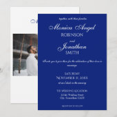 Elegant minimalistisch Royal Blue White Photo Wedd Kaart (Voorkant / Achterkant)
