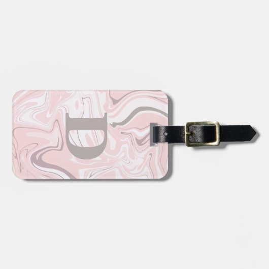 Elegant minimalistisch roze en witte marmer bagagelabel (Voorkant horizontaal)