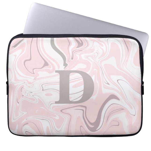 Elegant minimalistisch roze en witte marmer laptop sleeve (Voorkant)