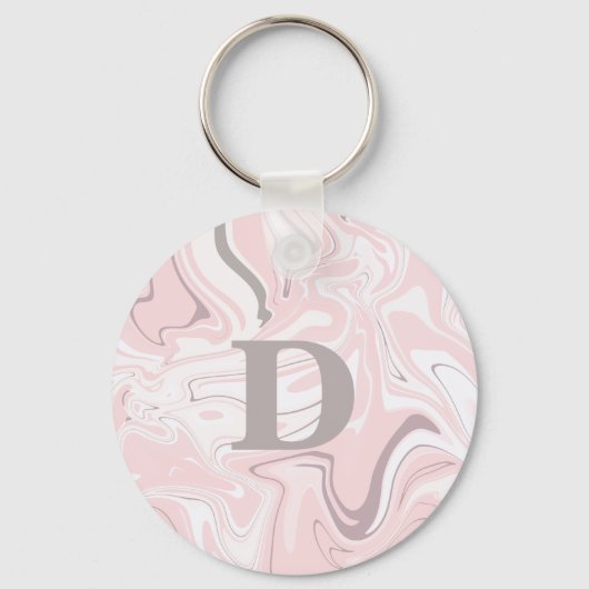 Elegant minimalistisch roze en witte marmer sleutelhanger (Voorkant)