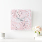 Elegant minimalistisch roze en witte marmer vierkante klok (Huis)