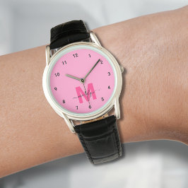 Elegant minimalistisch roze monogram horloge