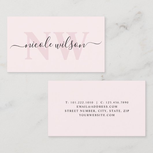 Elegant minimalistisch roze monogram visitekaartje (Voorkant / Achterkant)