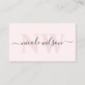 Elegant minimalistisch roze monogram visitekaartje (Voorkant)