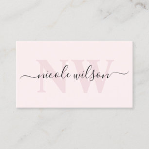 Elegant minimalistisch roze monogram visitekaartje
