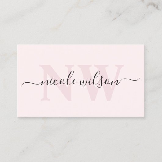Elegant minimalistisch roze monogram visitekaartje (Voorkant)