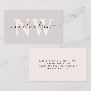 Elegant minimalistisch roze monogram visitekaartje