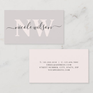 Elegant minimalistisch roze monogram visitekaartje
