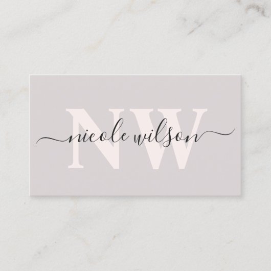 Elegant minimalistisch roze monogram visitekaartje (Voorkant)