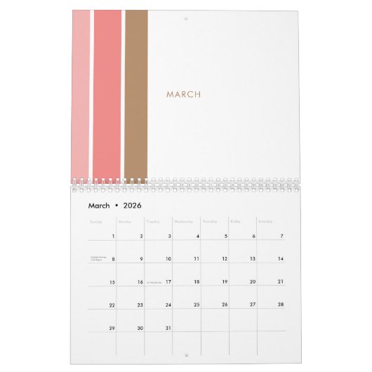Elegant minimalistisch roze strepen kalender (Mar 2026)