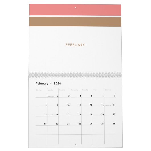 Elegant minimalistisch roze strepen kalender (Feb 2026)