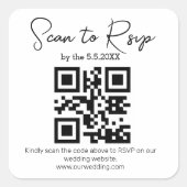elegant minimalistisch rsvp qr code bruiloft vierkante sticker (Voorkant)