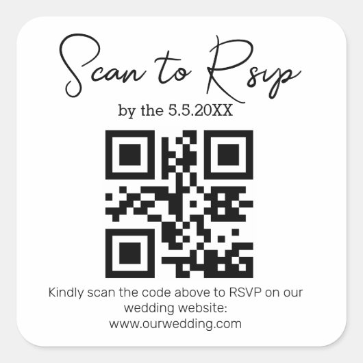elegant minimalistisch rsvp qr code bruiloft vierkante sticker (Voorkant)