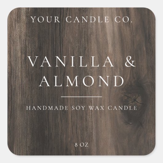 Elegant Minimalistisch Rustiek Houten Kaarslabel Vierkante Sticker (Voorkant)