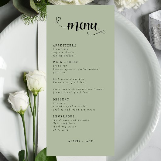 Elegant Minimalistisch Sage Groene Trouwtafel Menu