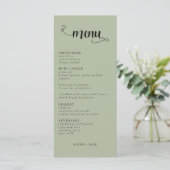 Elegant Minimalistisch Sage Groene Trouwtafel Menu (Staand voorkant)