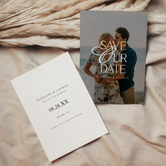 Elegant Minimalistisch Schrift Foto Bruiloft Save The Date