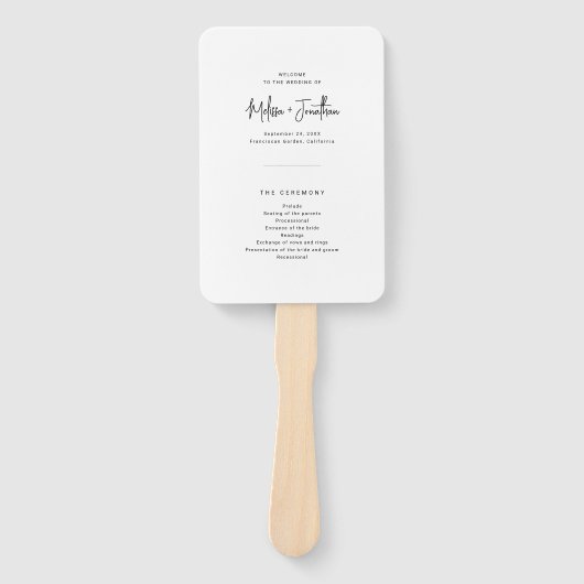 Elegant Minimalistisch Schrift Trouwprogramma Handwaaier (Voorkant)