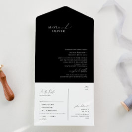 Elegant Minimalistisch Schrift | Zwart Stempel en  All In One Uitnodiging