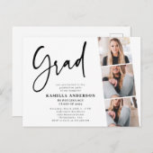 Elegant minimalistisch script 3 Foto Afstuderen Uitnodiging Briefkaart (Voorkant / Achterkant)