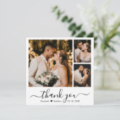 Elegant minimalistisch script 3 Photo Collage Wedd Bedankkaart (Staand voorkant)